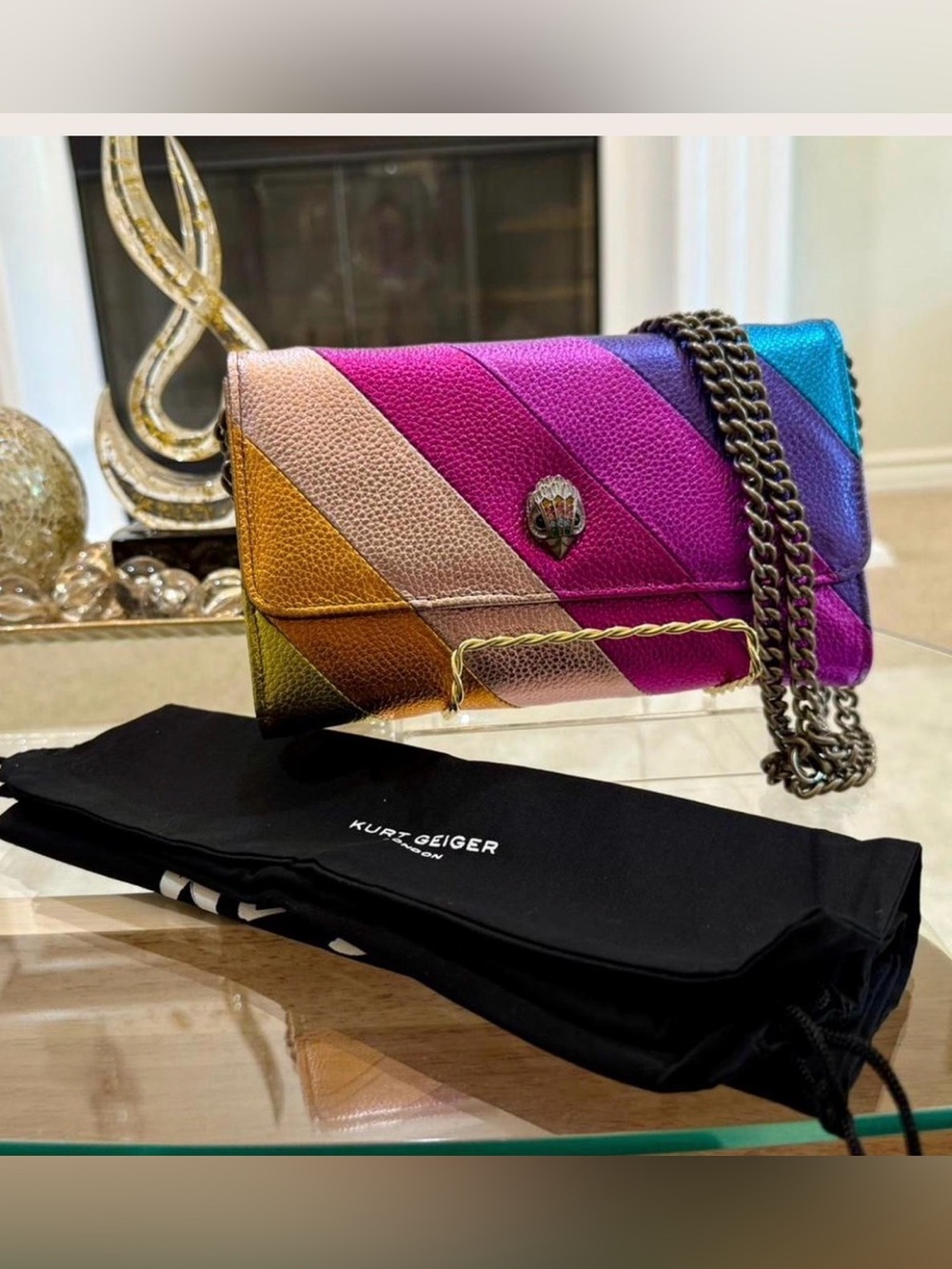 Kurt Geiger Multicolor Diagonal Stripe Leather Crossbody Bag NWOT - Picture 2 of 6